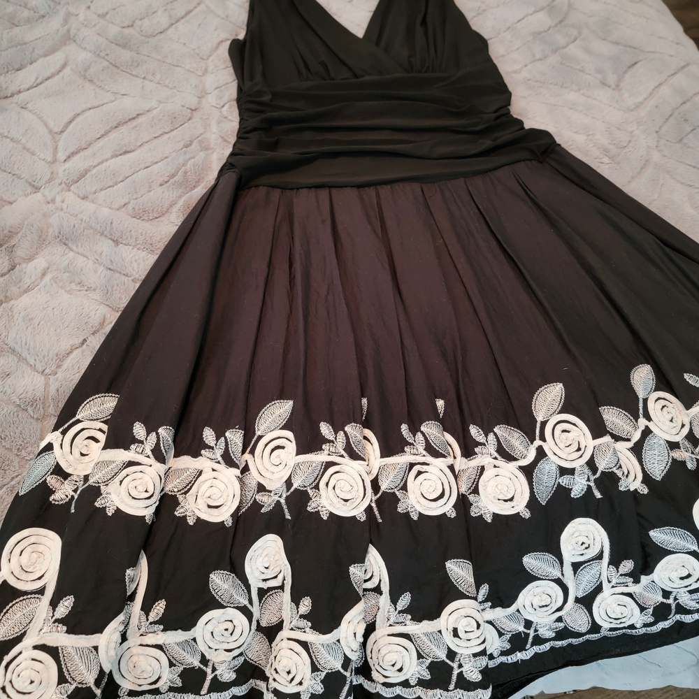 S.L. Fashions Black Dress with White Floral Accents